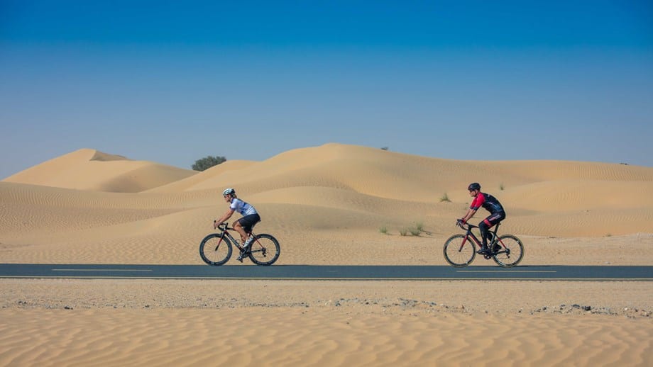 Cycling in Al Qudra cycling track Dubai
