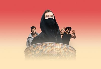 Three artists featured in a concert graphic with the Coca-Cola Arena