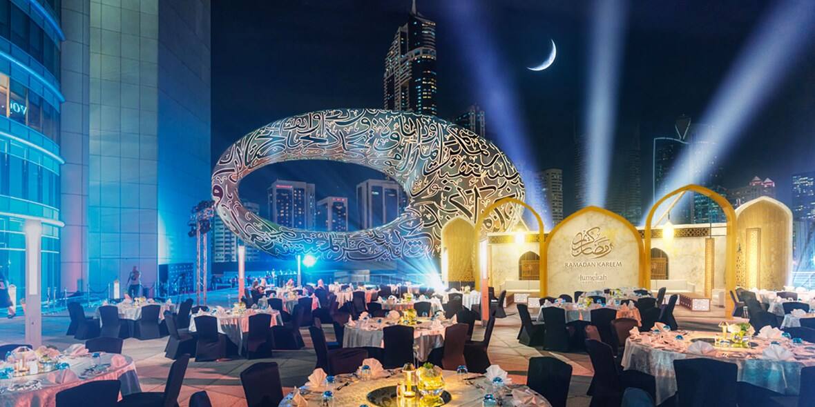 Celebrate Ramadan in our outdoor majlis with views of the Museum of the Future