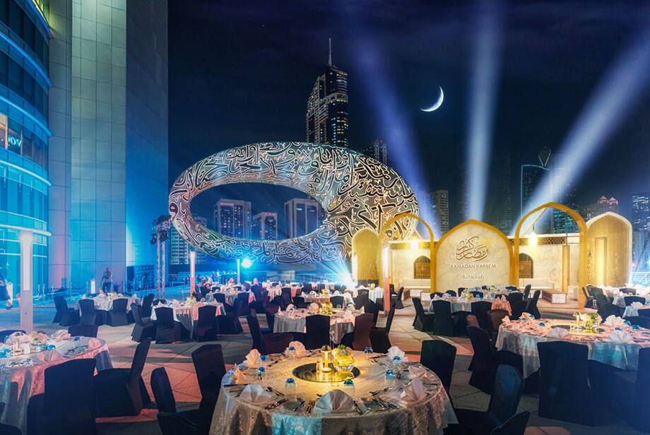 Celebrate Ramadan in our outdoor majlis with views of the Museum of the Future