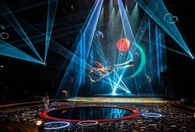 Live entertainment performance with lights and stage effects