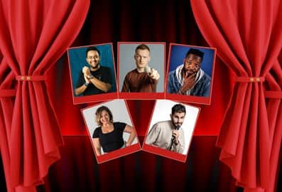 Comedians featured in a live comedy show promotion