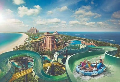 People enjoying waterslides at Aquaventure World Waterpark Dubai