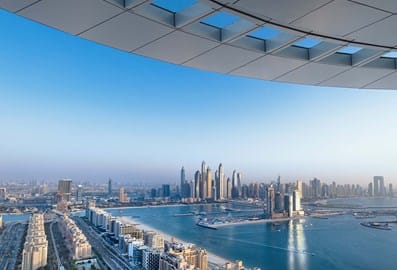 Skyline view of Dubai from Aura Sky Pool