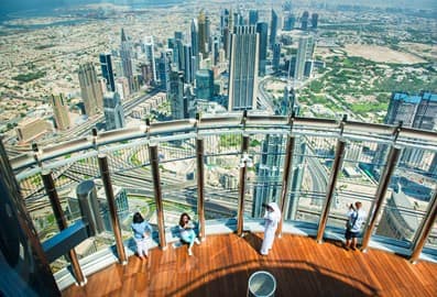 View from Burj Khalifa's platform At the Top overlooking the city of Dubai.
