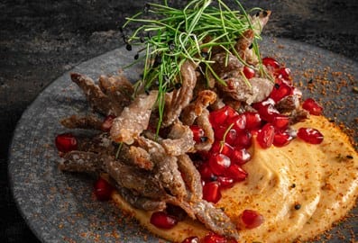 Demon Duck Crispy Duck with hummus