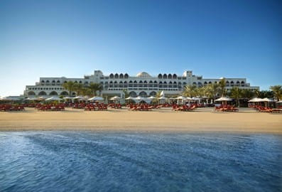 Front view from sea side of Jumeirah Zabeel Saray in daytime