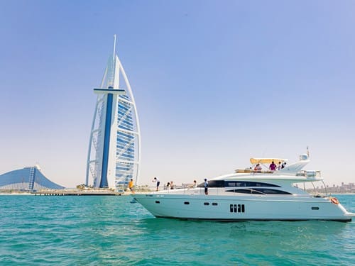Yacht in water near Burj al Arab