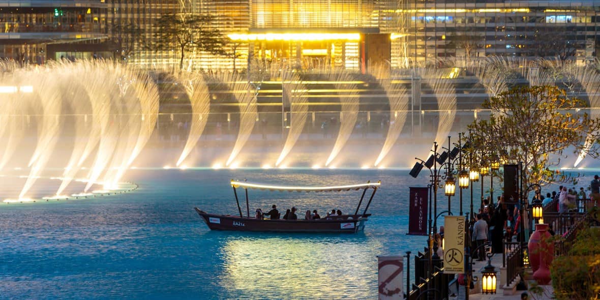 The Dubai Fountain at night in Dubai
