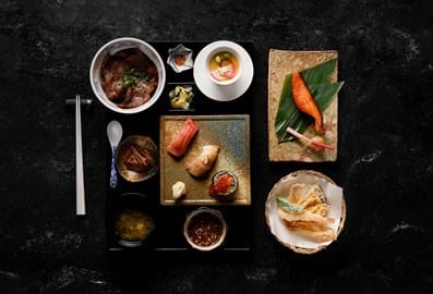 Traditional multi-course Japanese bento set lunch at Kasumigaseki restaurant