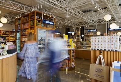 The interior of the ODEON gourmet market and restaurant in Dubai