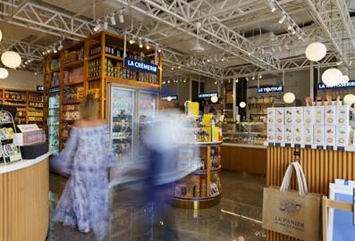 The interior of the ODEON gourmet market and restaurant in Dubai