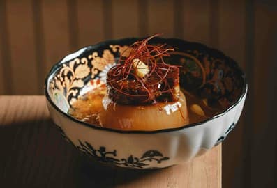 Gourmet Japanese foie gras and braised daikon radish dish