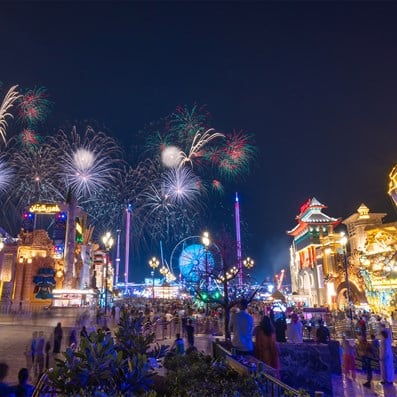 global village fireworks dubai outdoors night