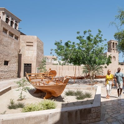 Traditional dhow in the courtyard in Dubai