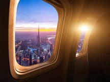 Airplane window view of Dubai