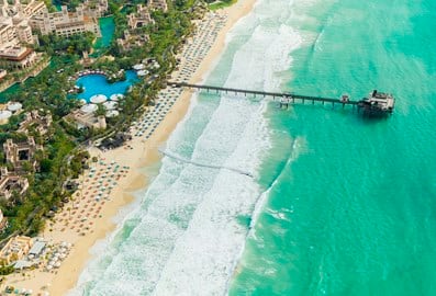 Aerial view of the Al Qasr hotel beach.