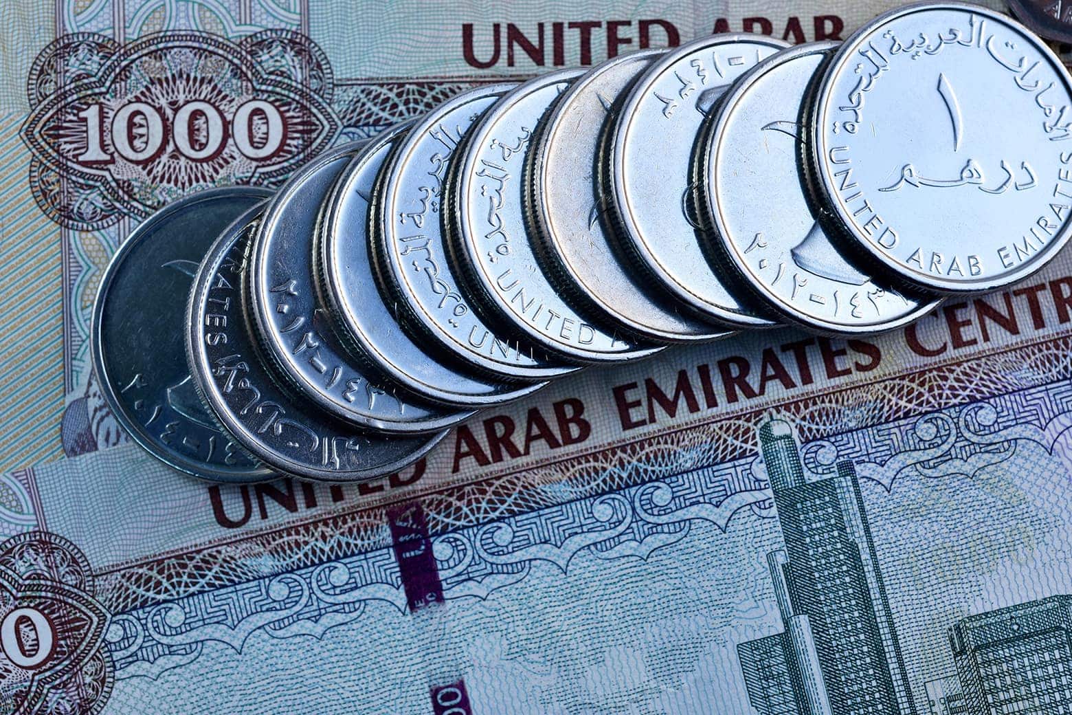 Оаэ закрывает счета. Купюры и монеты ОАЭ. Банк ОАЭ. Валюта Объединенных арабских Эмиратов макет. Валюта ОАЭ монеты и банкноты фото.