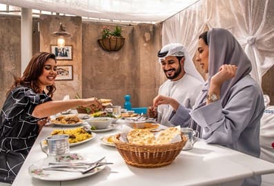 Diners sharing food