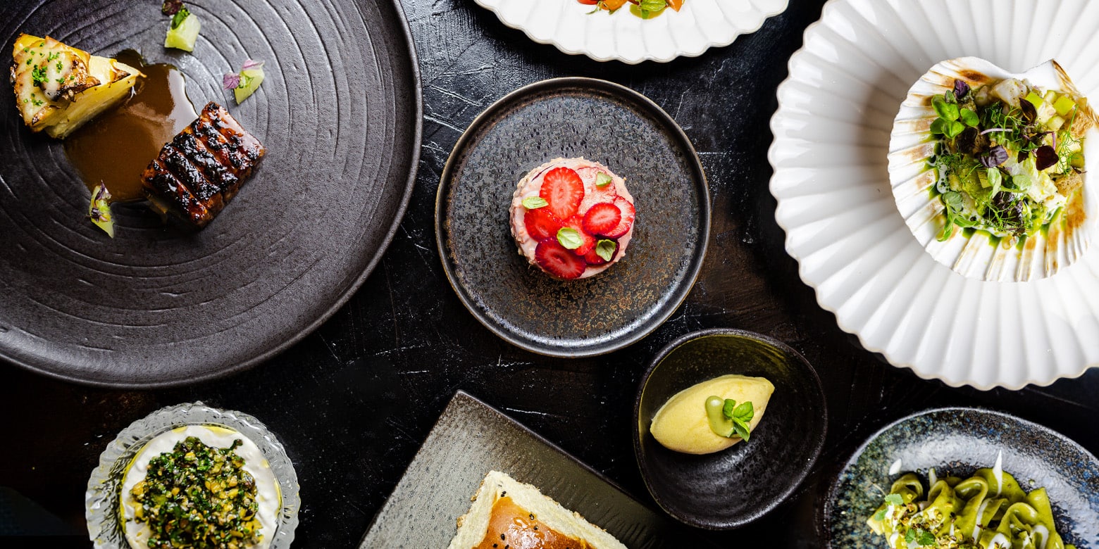 Table of dishes at Ce La Vi